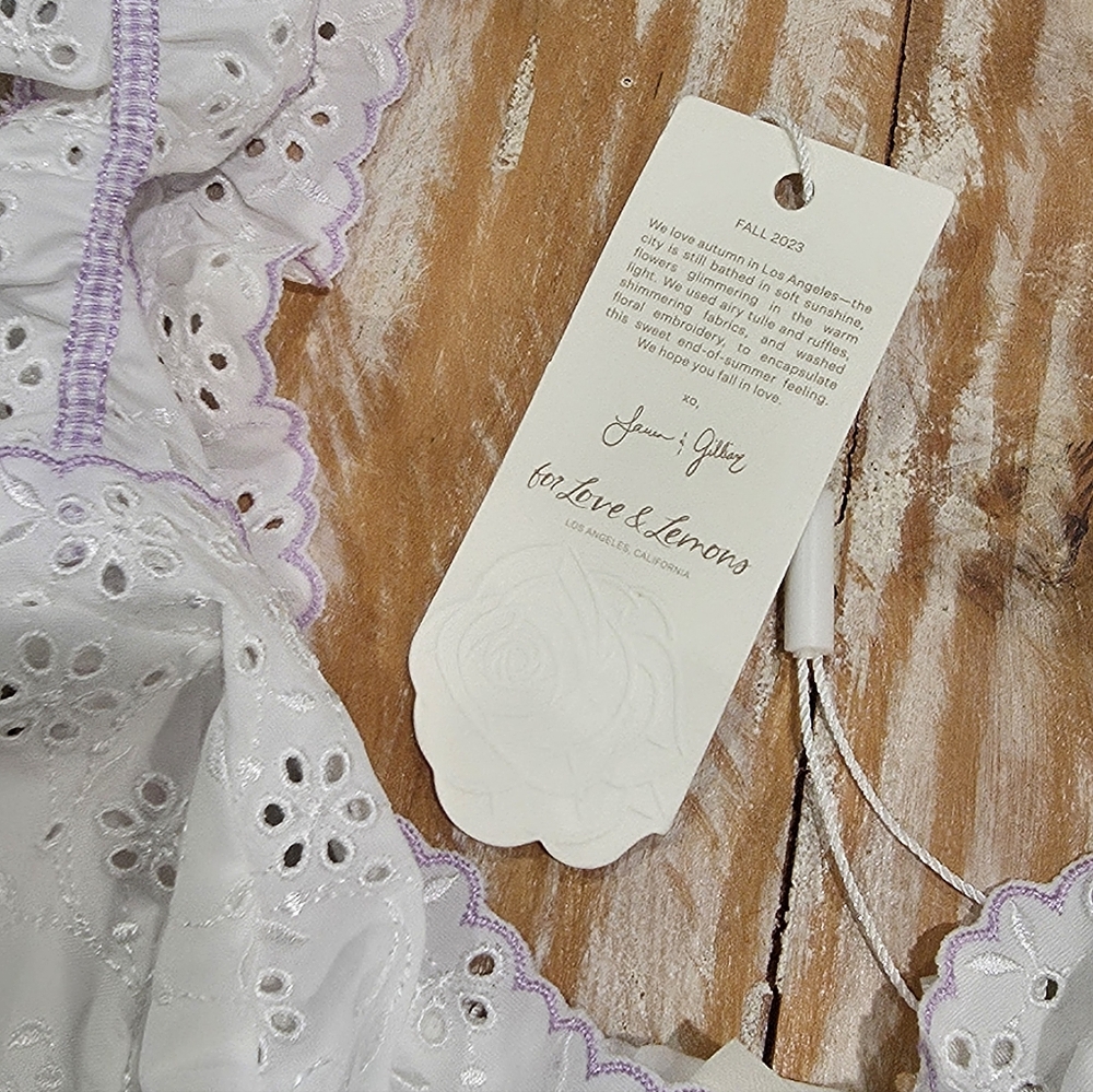 NWT For Love & Lemons Swirl Eyelet Corset Crop Top‎ White Lavender 38D - Picture 5 of 7